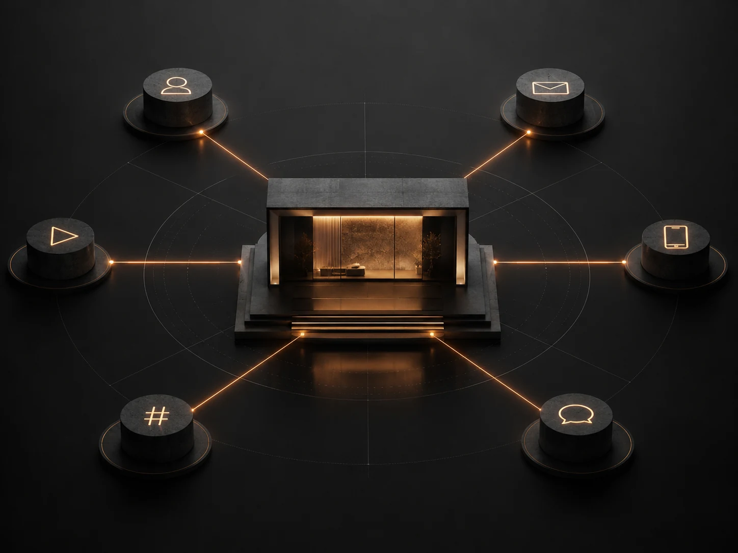 Una representación conceptual de un espacio propio conectado con distintos canales digitales.